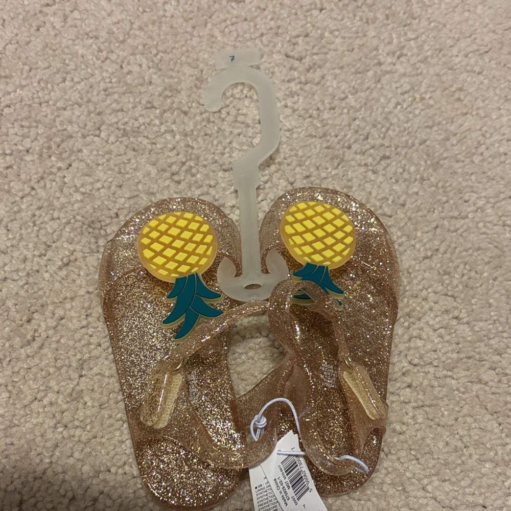 Old Navy Kids Glitter Pineapple Flip Flops - Gold and Yellow
